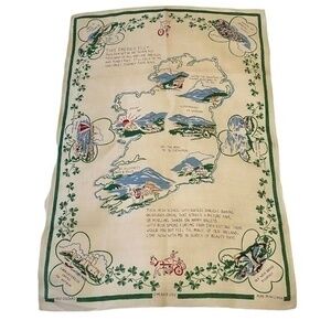Vintage Emerald Island Pure Irish Linen Towel Wall Hanging